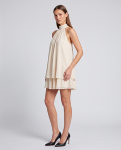 Beige Boat Neck A-Line Mini Dress Casual Day Dress