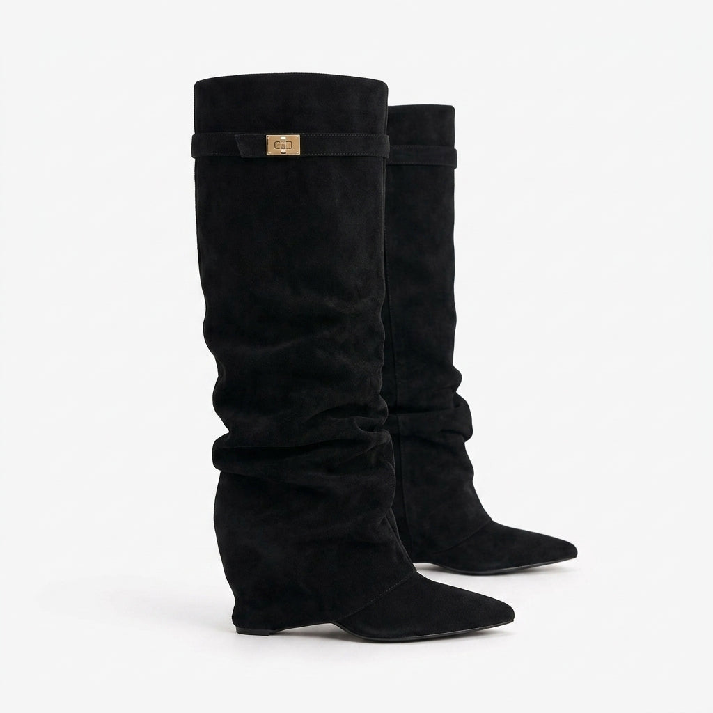 Black Knee High Boots Hidden Heel Winter Boots