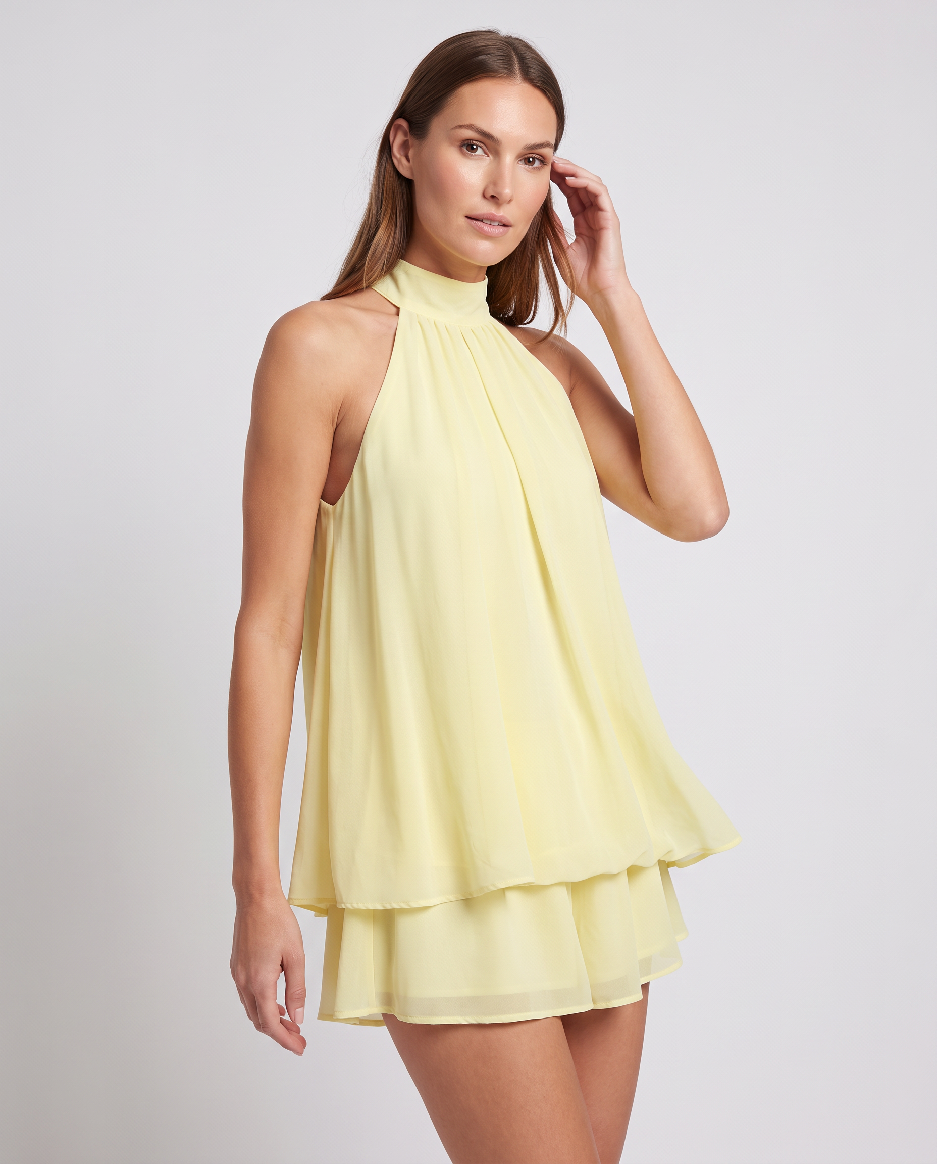 Yellow Boat Neck A-Line Mini Dress Casual Day Dress - photo 2