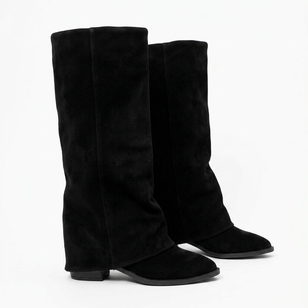 Black Chunky Heel Knee High Boots Evening Winter Boots
