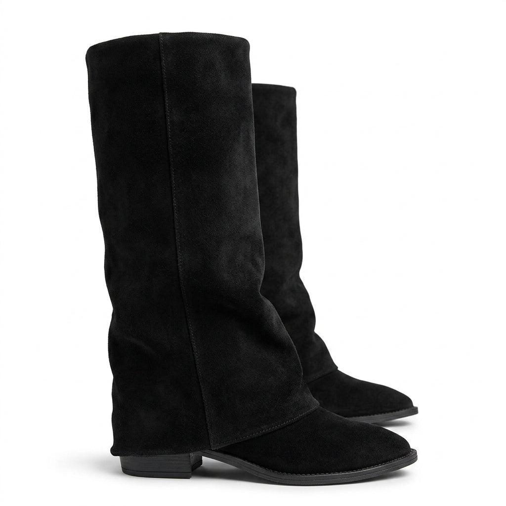 Black Chunky Heel Knee High Boots Evening Winter Boots - photo 2