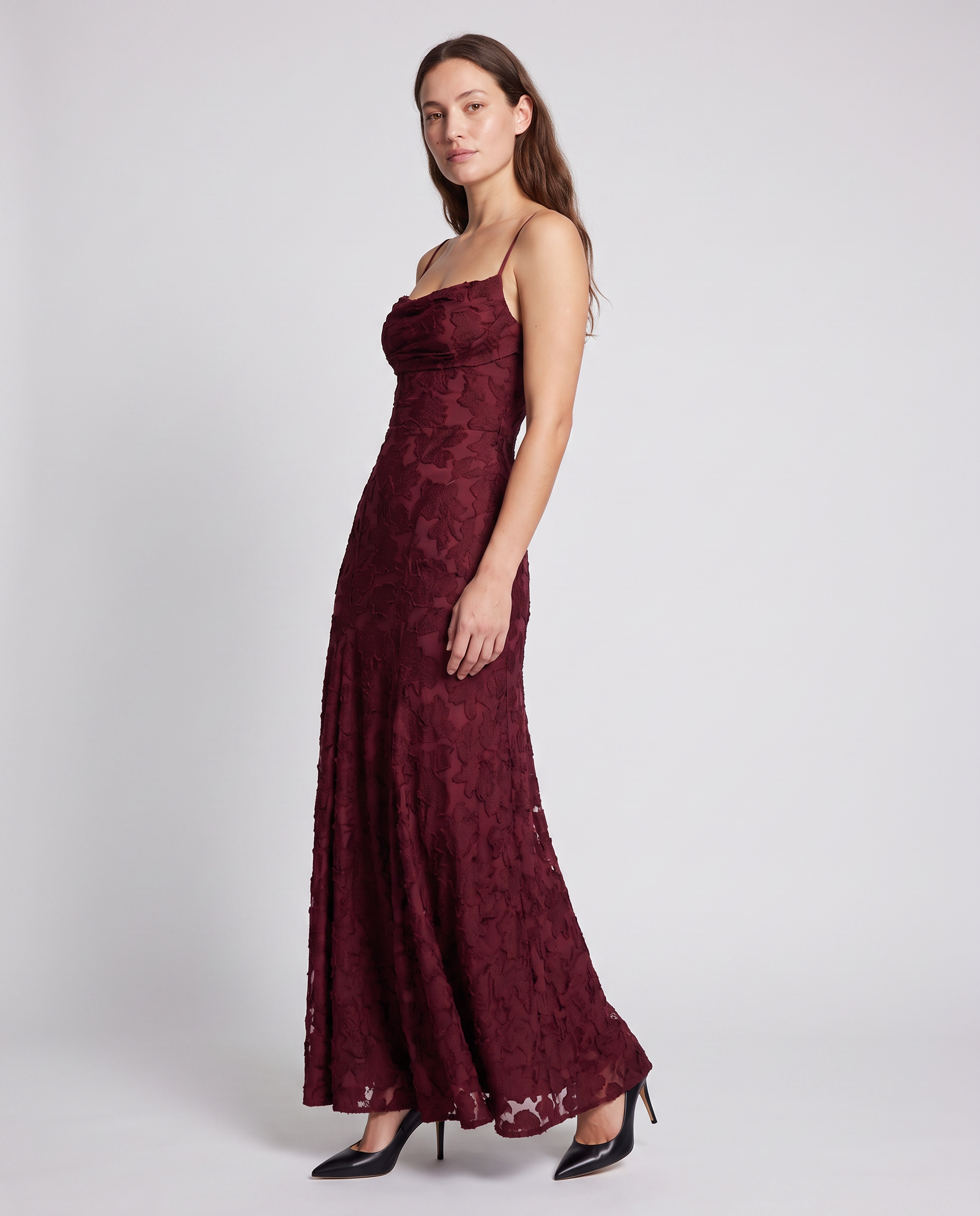 Burgundy Lace Maxi Dress Wedding Guest Dress