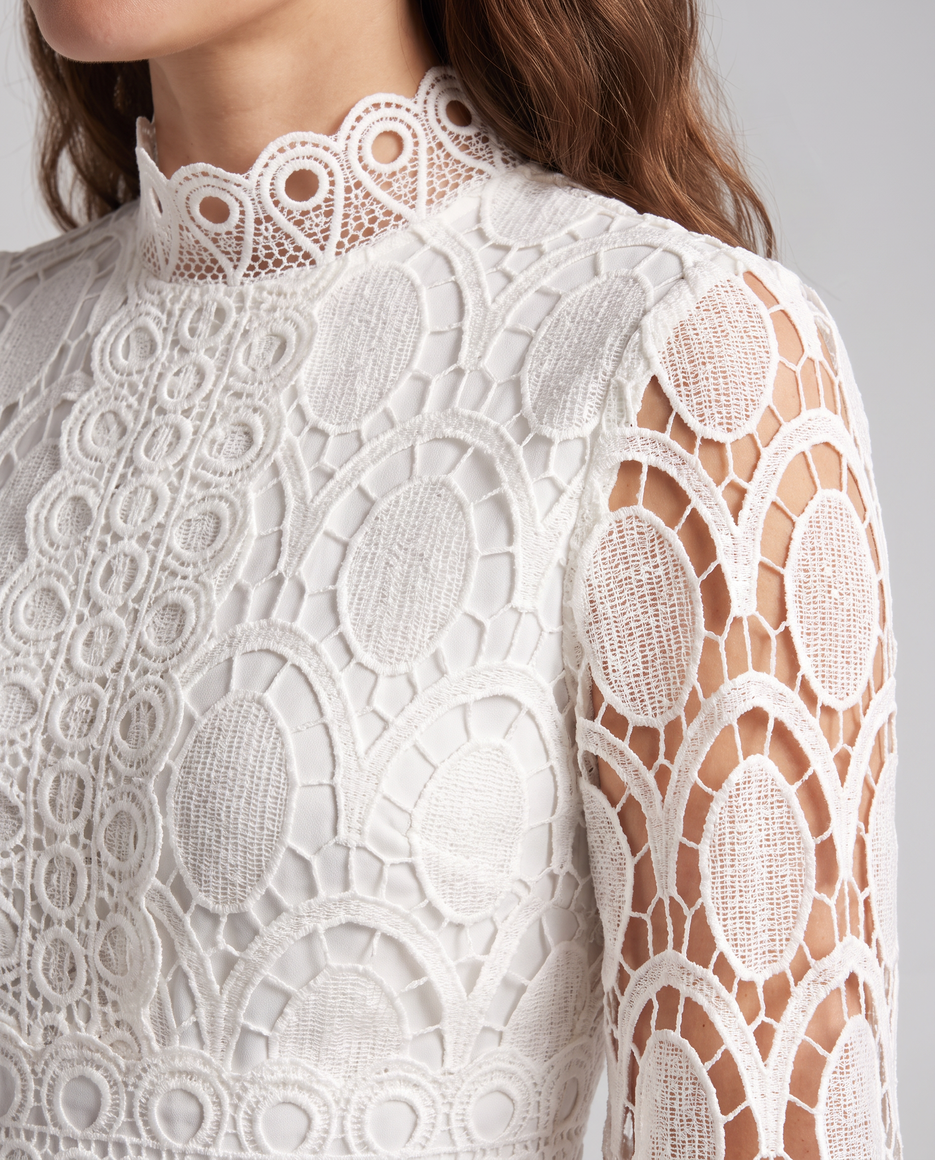 White Lace Midi Dress Puff Sleeve Wedding Guest Dress - photo 6