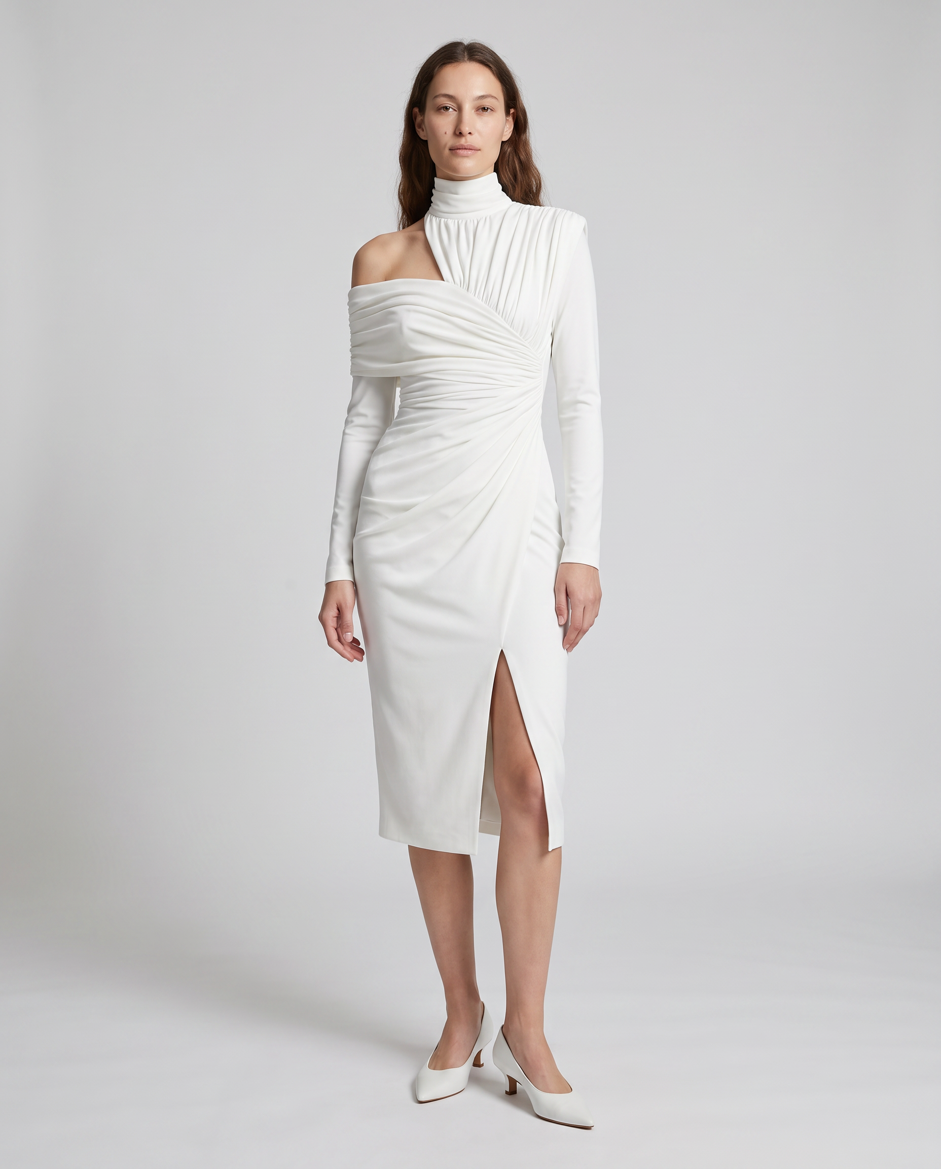 White One Shoulder Asymmetric Draped Maxi Dress Evening Gown