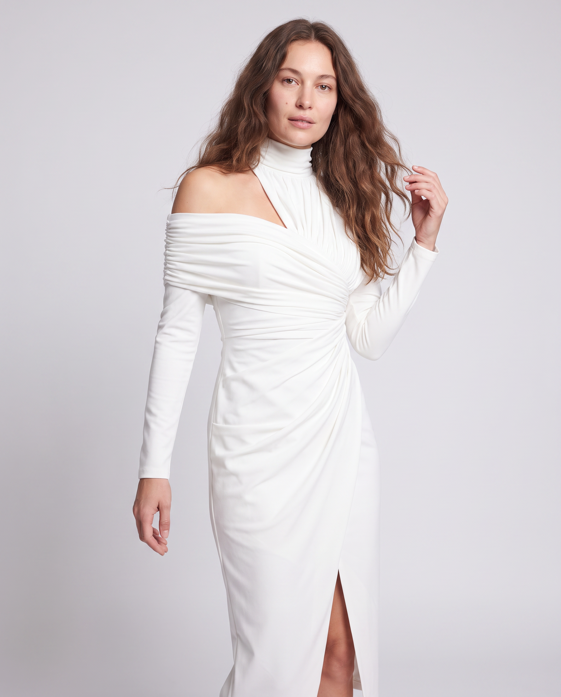 White One Shoulder Asymmetric Draped Maxi Dress Evening Gown - photo 2