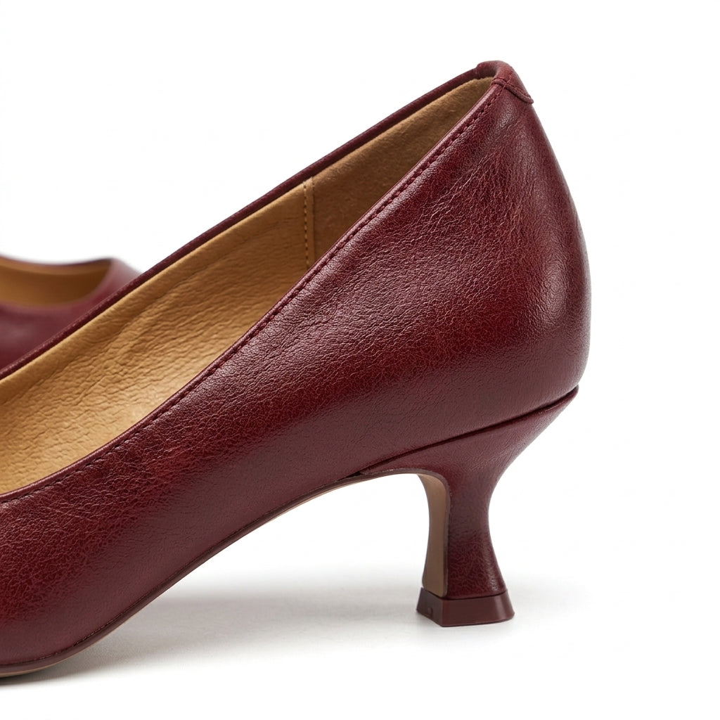 Burgundy Pointed Toe Kitten Heel Pumps Office Shoes - photo 2