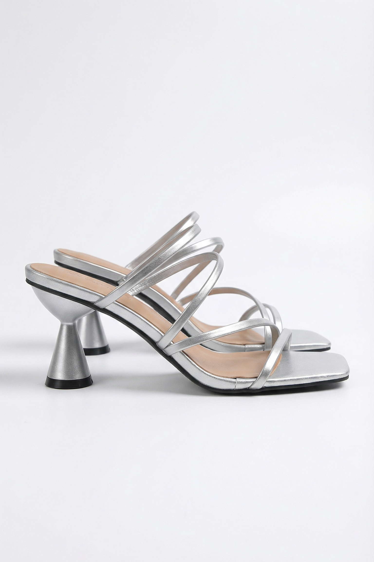 Silver Strappy Heeled Sandals Kitten Heel Party Sandals