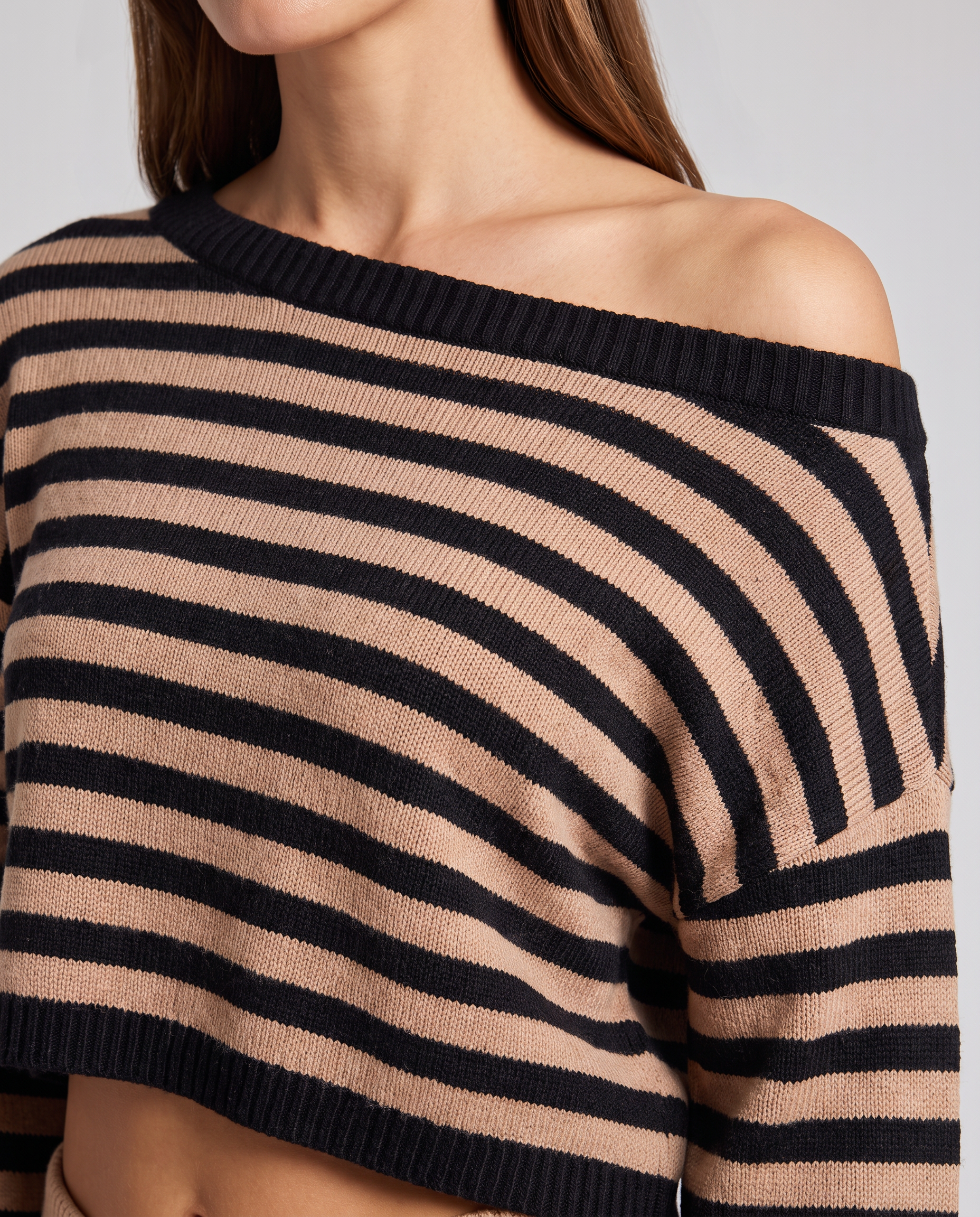 Brown Striped Knit Two Piece Set Top and Shorts Co Ord - photo 6